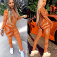 Long Sleeve Bodycon Stripe Clubwear Jumpsuit