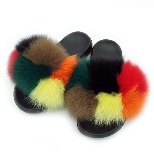 Non slip Real Fox Fur Slides Women Fluffy Fur Slippers