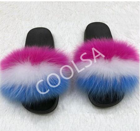 Non slip Real Fox Fur Slides Women Fluffy Fur Slippers