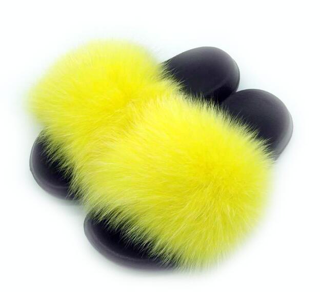 Non slip Real Fox Fur Slides Women Fluffy Fur Slippers