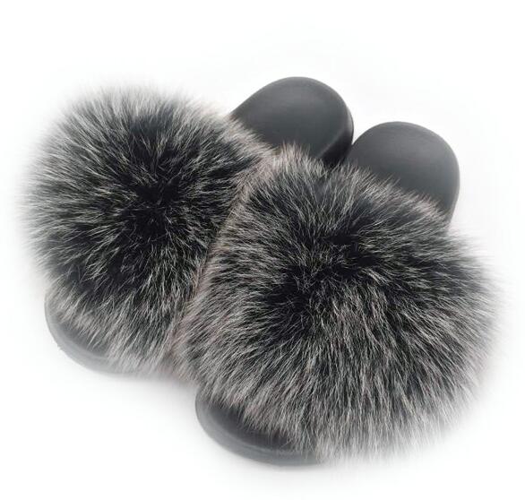 Non slip Real Fox Fur Slides Women Fluffy Fur Slippers