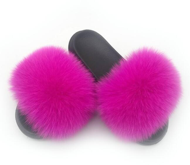 Non slip Real Fox Fur Slides Women Fluffy Fur Slippers