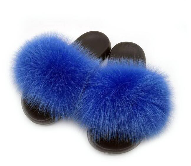 Non slip Real Fox Fur Slides Women Fluffy Fur Slippers