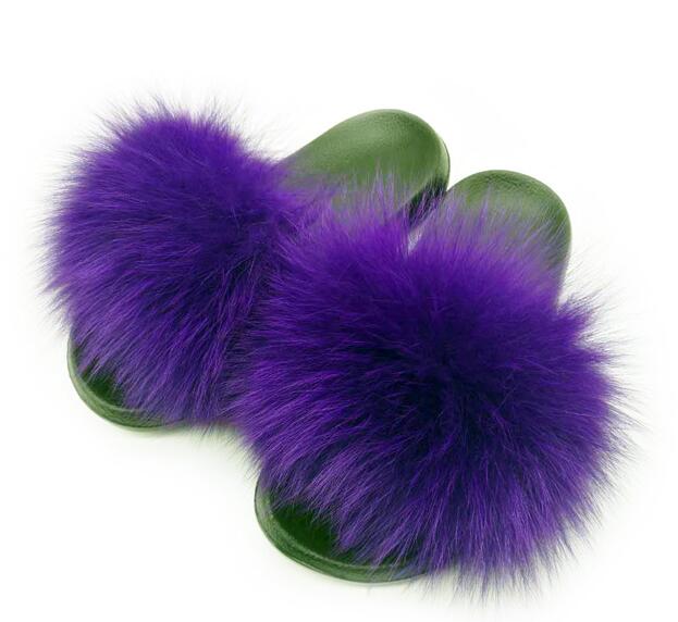 Non slip Real Fox Fur Slides Women Fluffy Fur Slippers