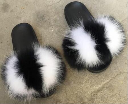 Non slip Real Fox Fur Slides Women Fluffy Fur Slippers