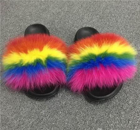 Non slip Real Fox Fur Slides Women Fluffy Fur Slippers