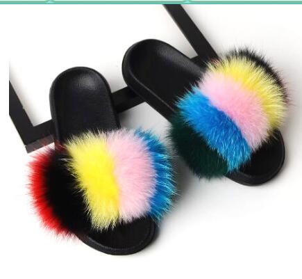 Non slip Real Fox Fur Slides Women Fluffy Fur Slippers