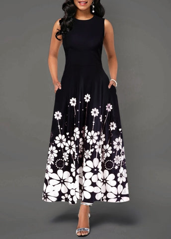 Elegant Women's Floral Print Long Maxi Dress