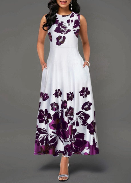 Elegant Women's Floral Print Long Maxi Dress