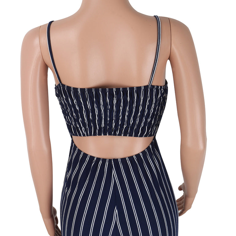 Elegant Striped Sleeveless Backless Bow Women Sets