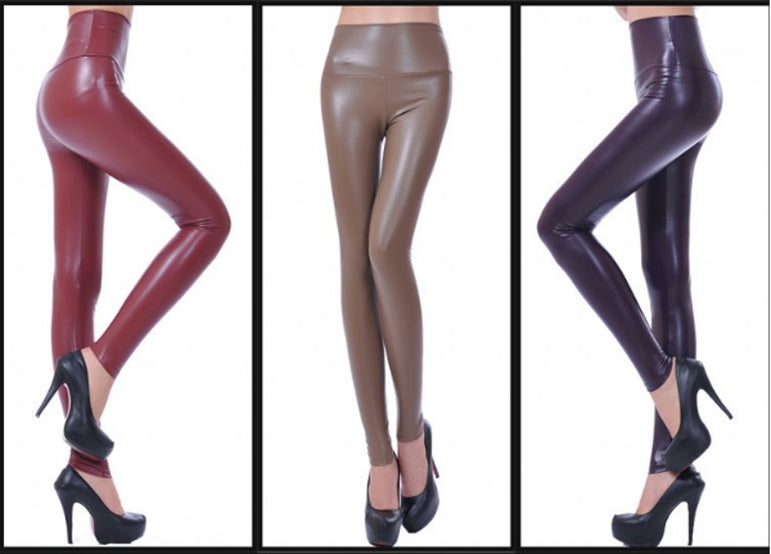 High Elastic Waist Leather Pants Leggings