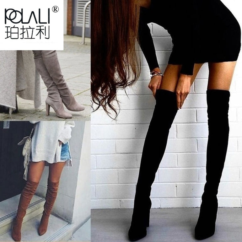 Lace Up Leather Over The Knee Boots