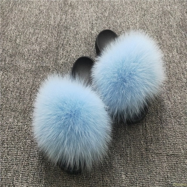 Cute Plush Fox Hair Fluffy Slippers