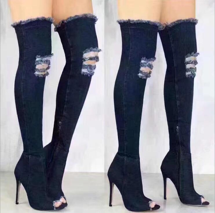 tassel jean Thigh High Boots