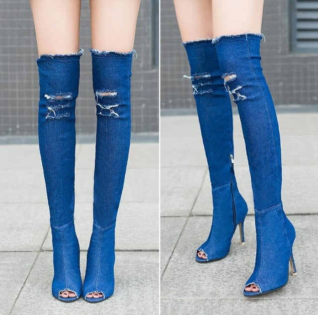 tassel jean Thigh High Boots