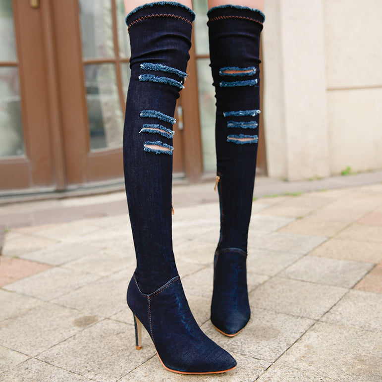 tassel jean Thigh High Boots