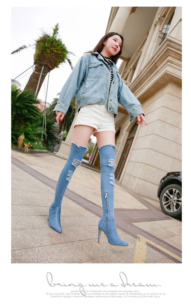 tassel jean Thigh High Boots