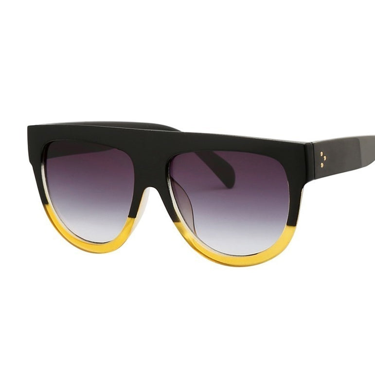 Retro Shield Shape Flat Top Oversized Sunglasses