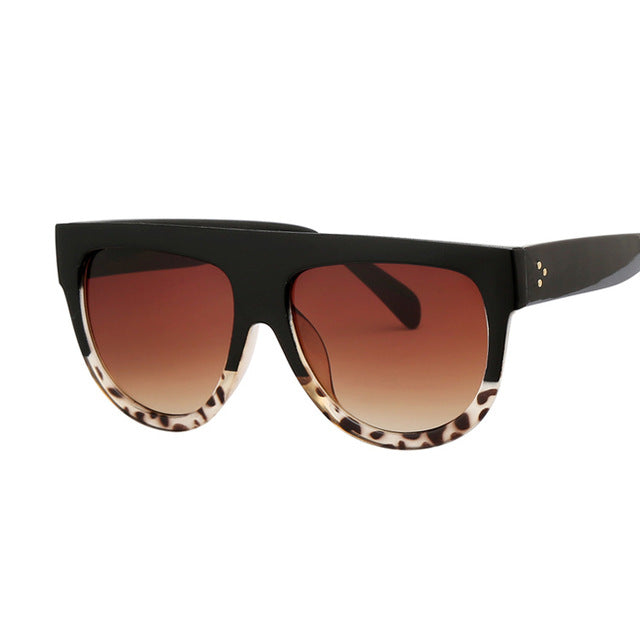 Retro Shield Shape Flat Top Oversized Sunglasses