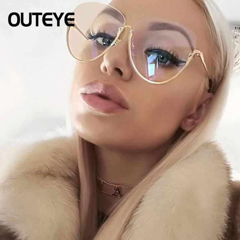 Semi Rimless Oversized Clear Sunglasses