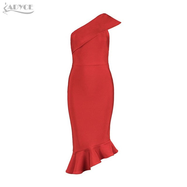 One Shoulder Sleeveless Ruffles Nightclub Dress