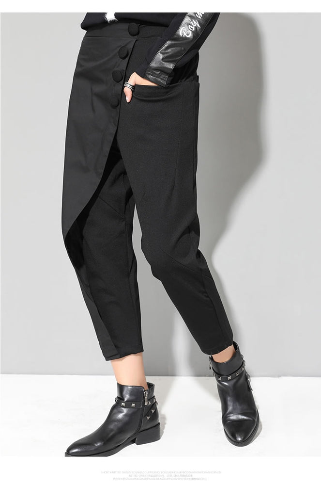 Casual Elastic Waist Button Harem Pants