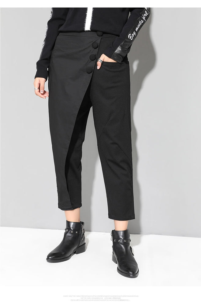 Casual Elastic Waist Button Harem Pants