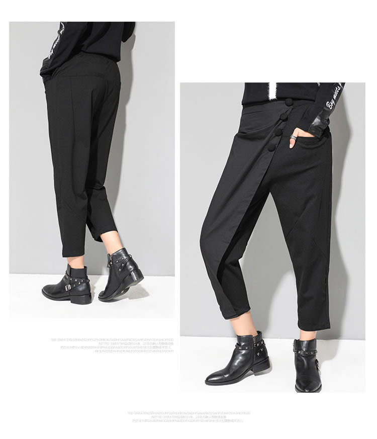 Casual Elastic Waist Button Harem Pants