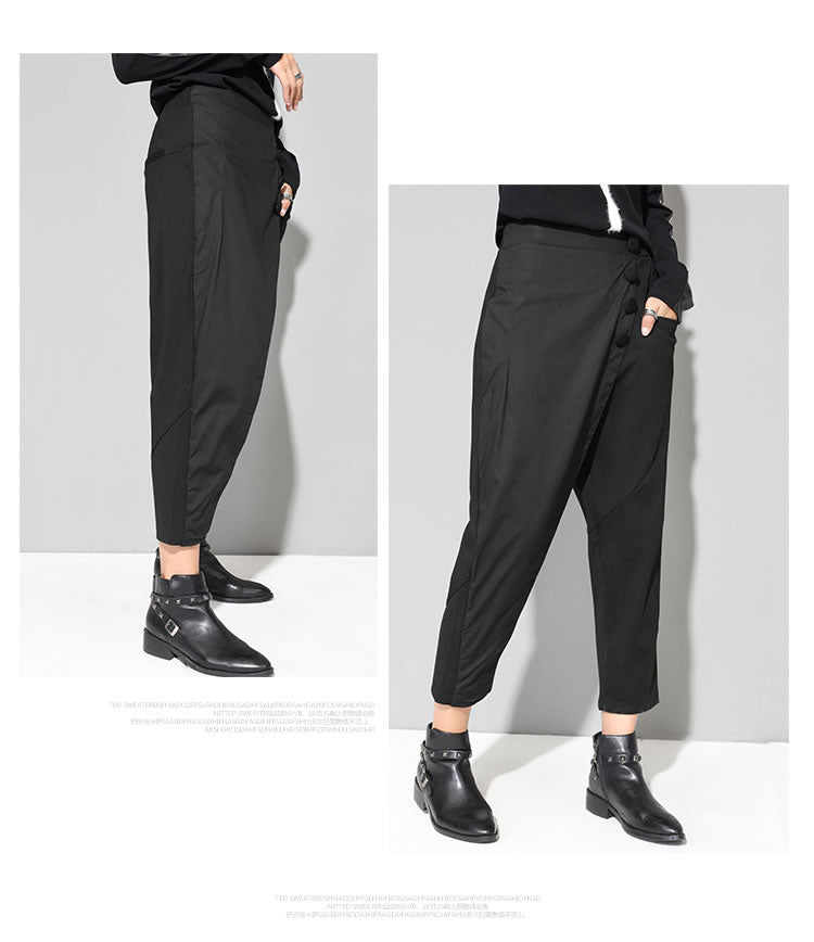 Casual Elastic Waist Button Harem Pants