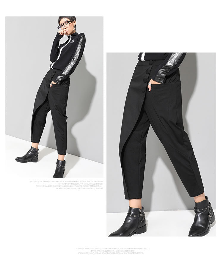 Casual Elastic Waist Button Harem Pants