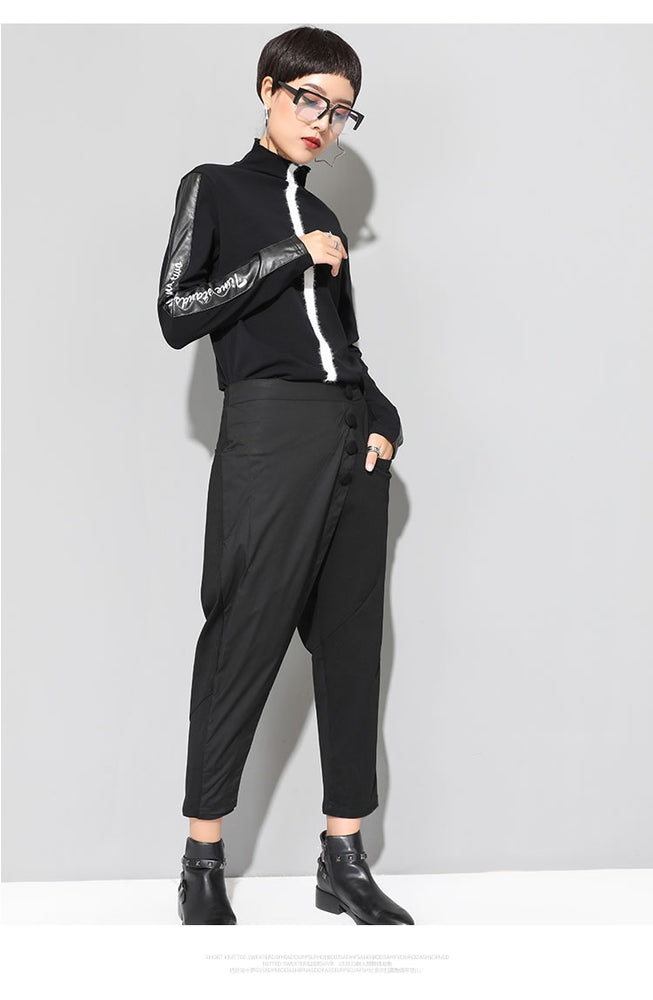 Casual Elastic Waist Button Harem Pants