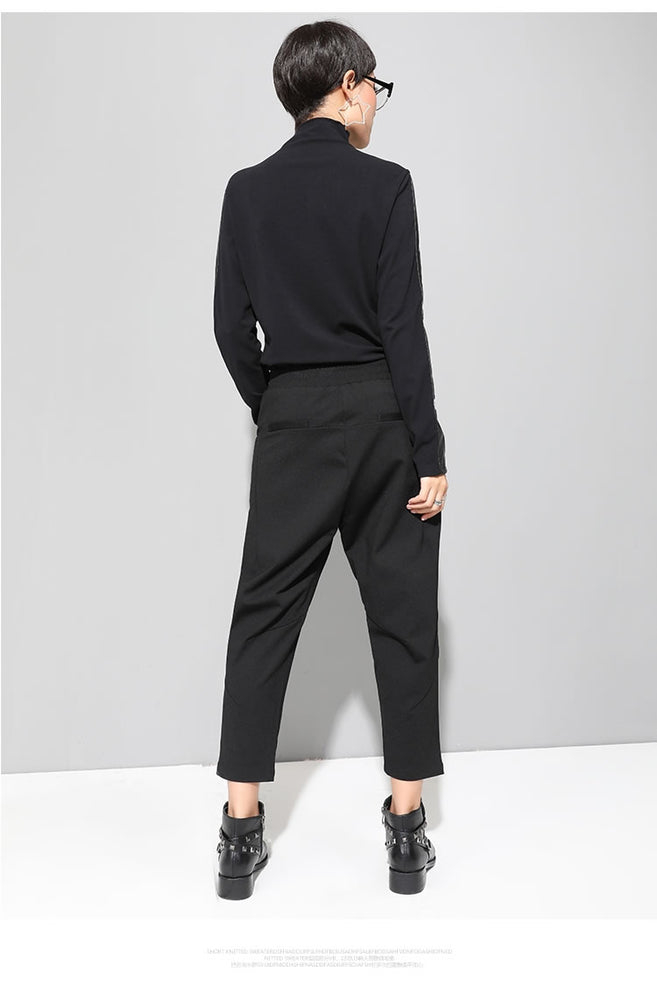 Casual Elastic Waist Button Harem Pants