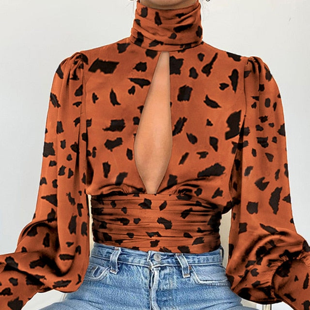 Leopard Sexy Hollow Out Backless Women Blouse