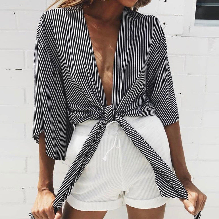 Sexy Half Sleeve Bow Tie Blouse