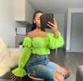 Off Shoulder Chiffon Long Puff Sleeve Crop Tops