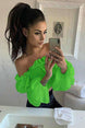 Off Shoulder Chiffon Long Puff Sleeve Crop Tops