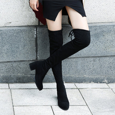 Over The Knee Flock Slim Fit Boots