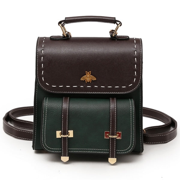 Leather Women Vintage Preppy Style Backpack