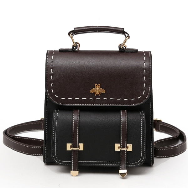 Leather Women Vintage Preppy Style Backpack