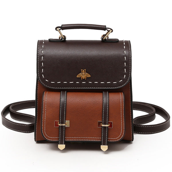 Leather Women Vintage Preppy Style Backpack