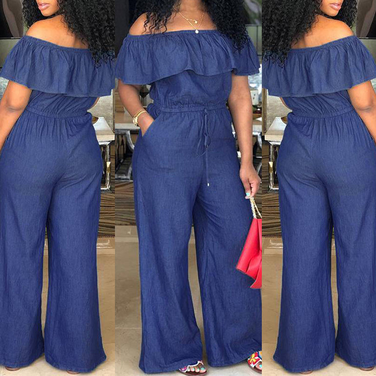 Off Shoulder Long Romper Ruffles Jumpsuit