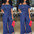 Off Shoulder Long Romper Ruffles Jumpsuit