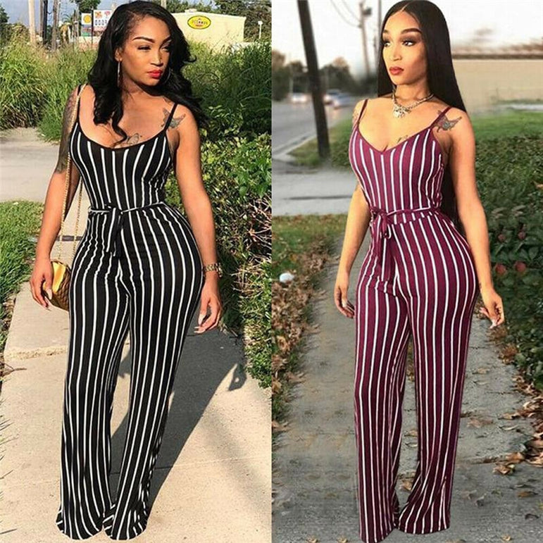 Striped Bodycon Party Clubwear Jumpsuit