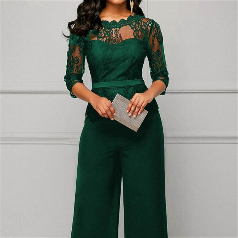 Lace Sleeve Party Romper Jumpsuit