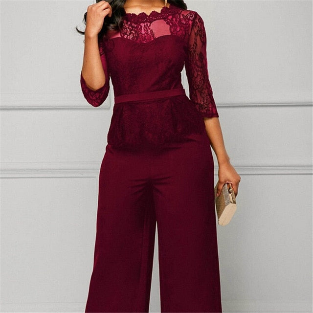 Lace Sleeve Party Romper Jumpsuit