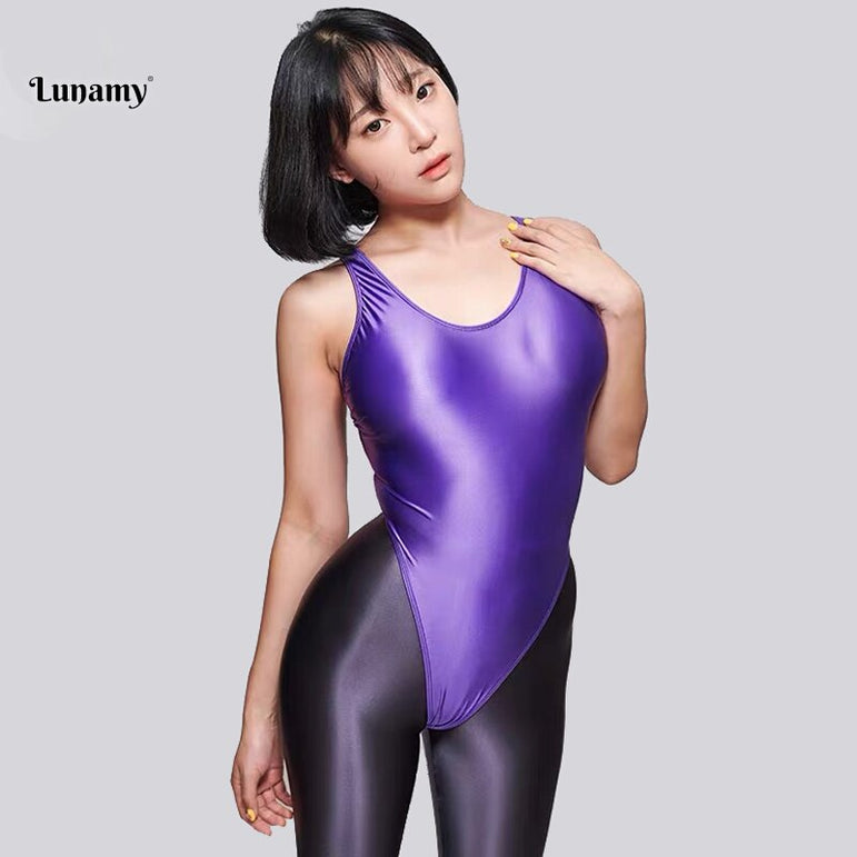 Sexy High Cut Gym Retro Glossy Suit