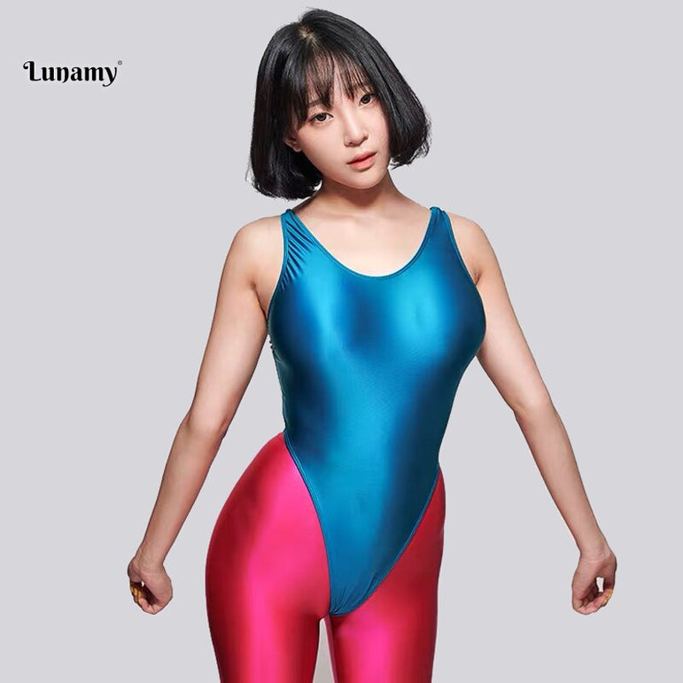 Sexy High Cut Gym Retro Glossy Suit