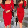 Elegant Long Sleeve Bodycon Cotton Dress