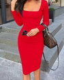 Elegant Long Sleeve Bodycon Cotton Dress