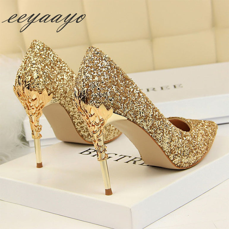 Pointed Toe Metal Women Pumps Thin High Heels